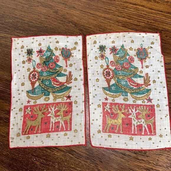 Vtg Mid Century Lewis Garland Christmas/Holiday themed cocktail napkins in folio - Picture 10 of 13